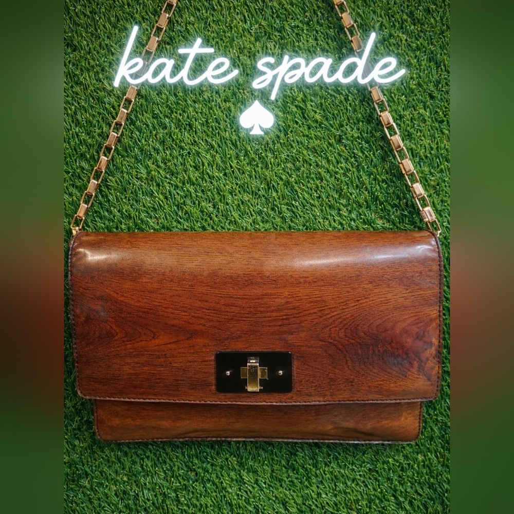 Kate Spade Wood Grain Leather Crossbody Bag with Chain Strap
